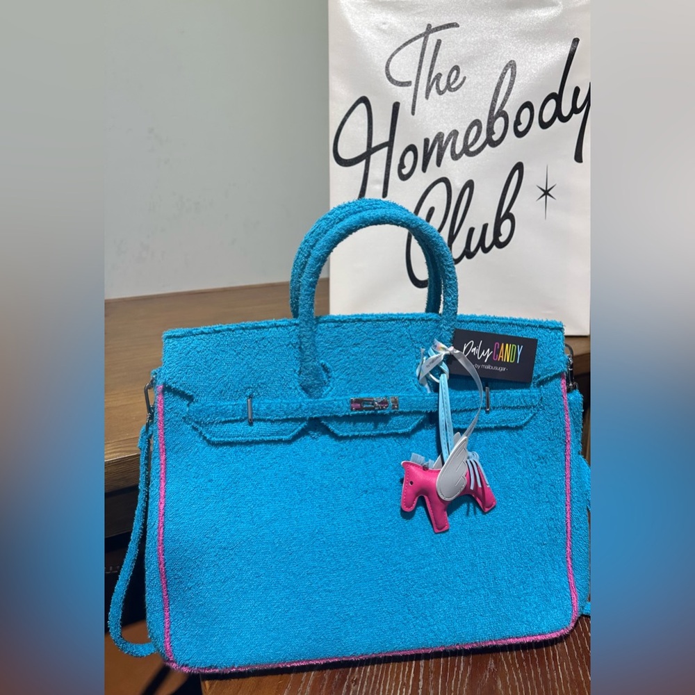 NWT - Turquoise & Pink Tote - Terry Cloth / Terrycloth Beach Bag / Resort Wear